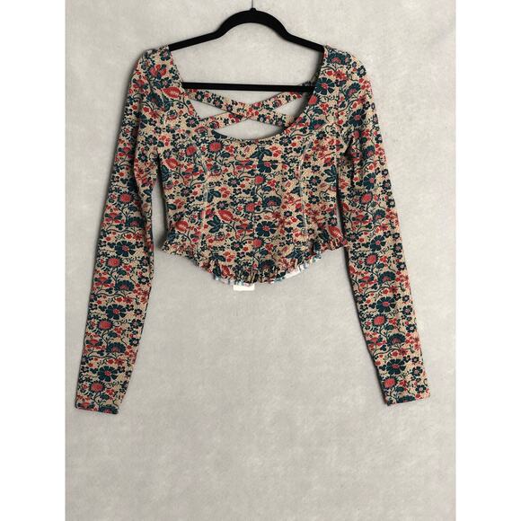 Free People Melanie Top Women's XS Floral Print Scoop Neck Ruffle Hem NEW - Picture 1 of 8
